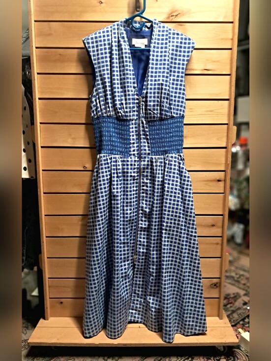 Anthropologie Dresses & Skirts - Anthropologie Maeve "The Tommie" Cap-Sleeve Smocked Front-Zip Midi Dress Size L